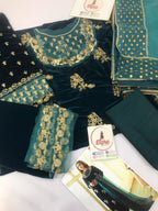 Afrozeh zinc micro velvet suit unstitched by Kapra collection - Kapra Collection