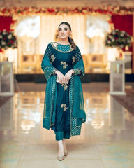 Afrozeh zinc micro velvet suit unstitched by Kapra collection - Kapra Collection