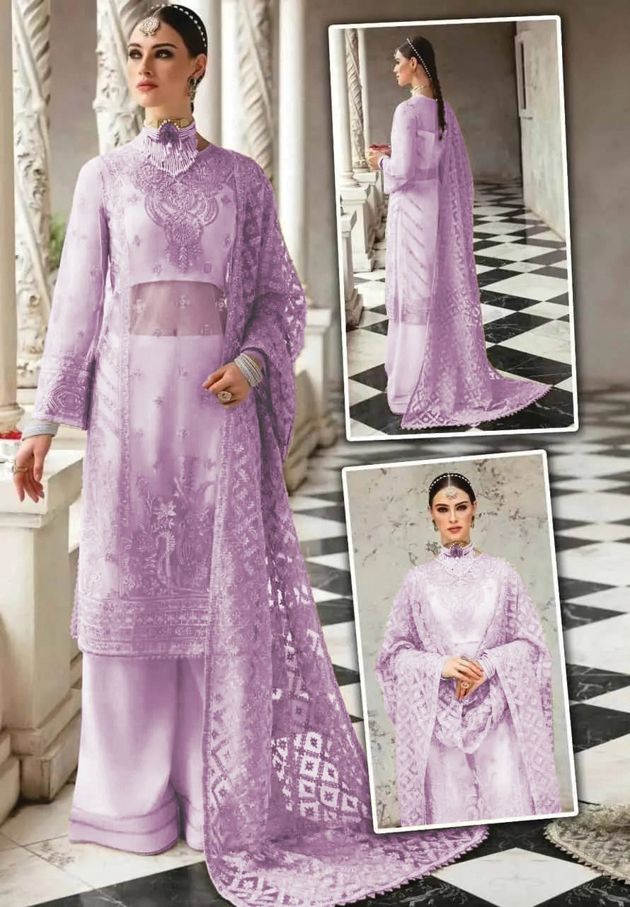 Aizal Net 3piece Unstitched Dress