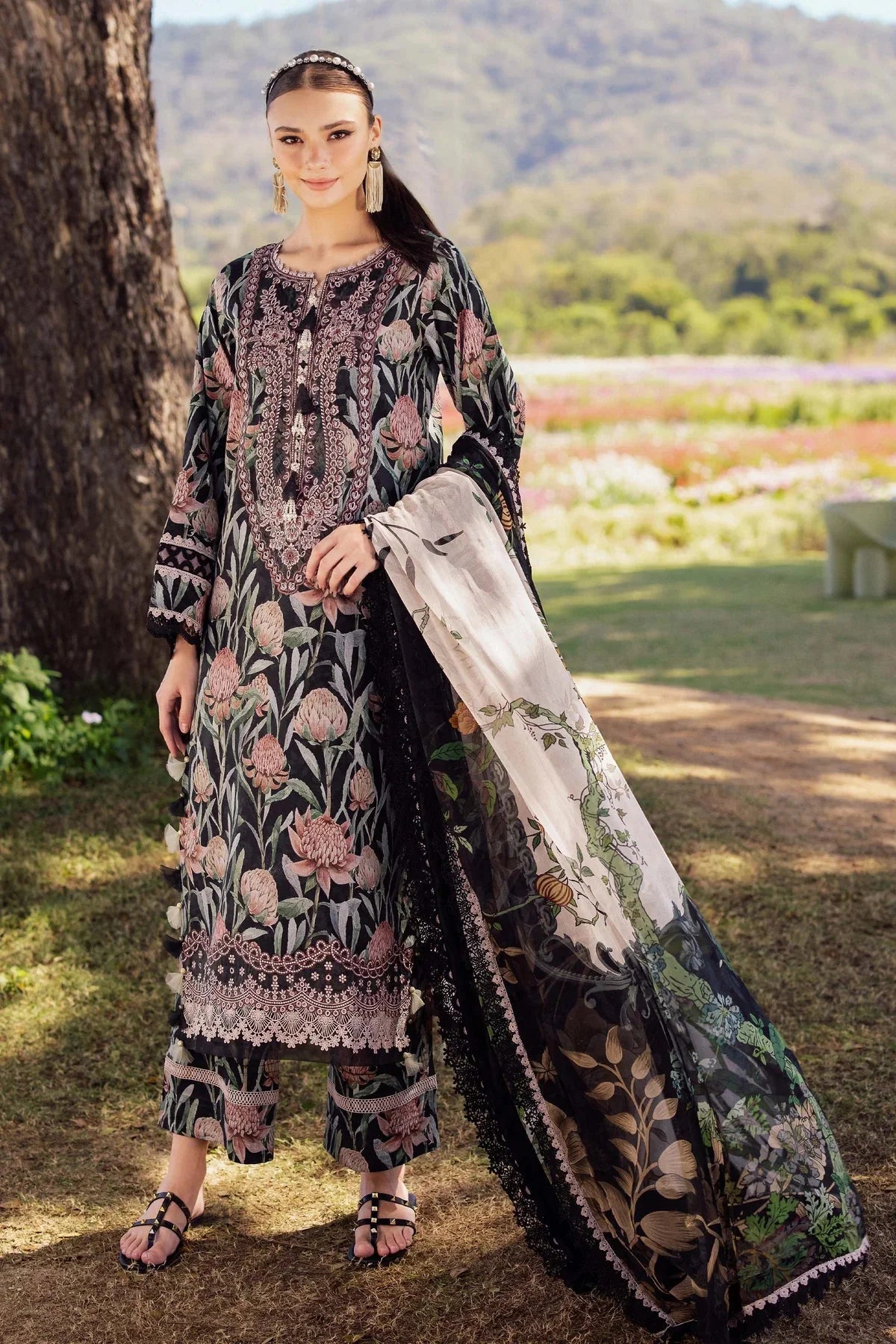 Mishal – Embroidered Digital Lawn & Chiffon 3 Piece Suit | Unstitched