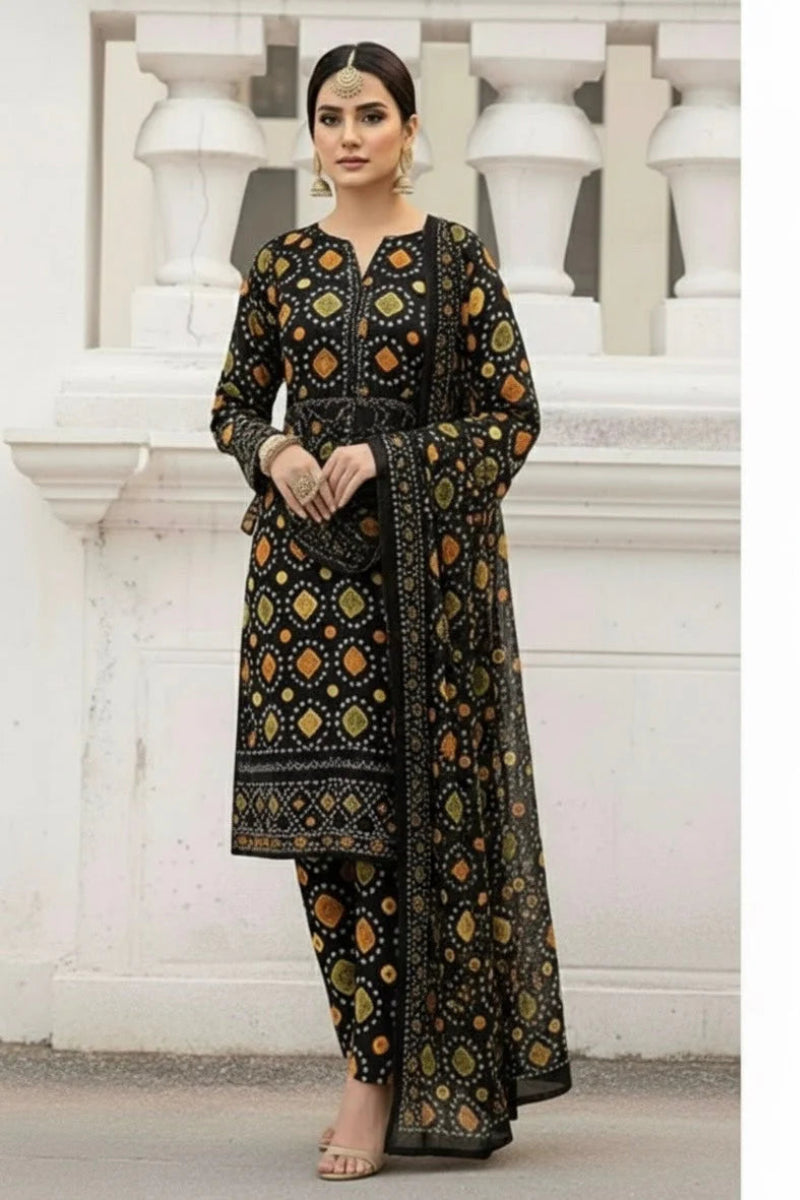 03-Piece Printed Lawn Suit - Unstitched - Kapra Collection