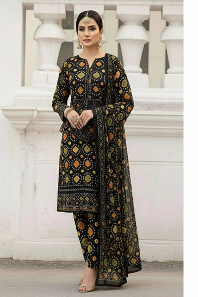 03-Piece Printed Lawn Suit - Unstitched - Kapra Collection