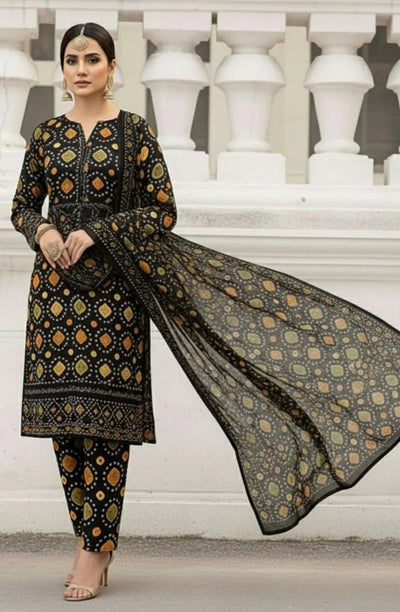 03-Piece Printed Lawn Suit - Unstitched - Kapra Collection