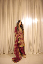 03-Piece Embroidered Silk Suit With Net Dupatta | Unstitched