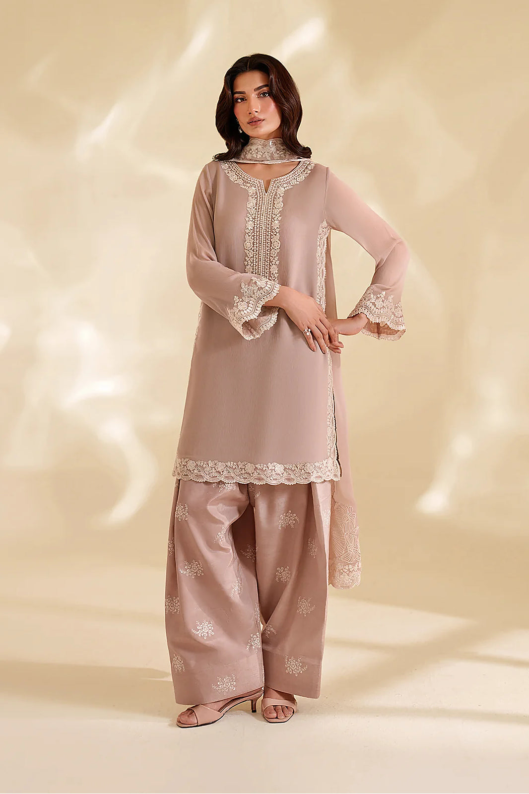 Mehrin – Iznik Inspired Taupe Chiffon Suit