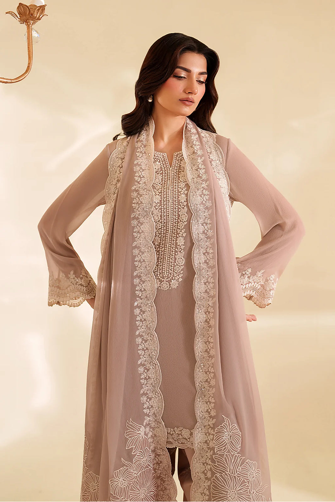 Mehrin – Iznik Inspired Taupe Chiffon Suit