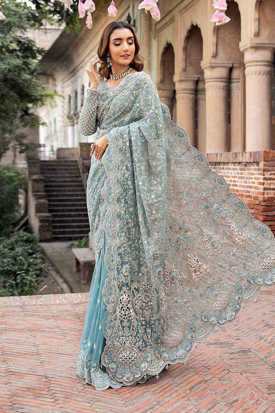 MARIA B | PREMIUM HAND EMBELLISHMENTE EMBROIDERED NET SAREE
