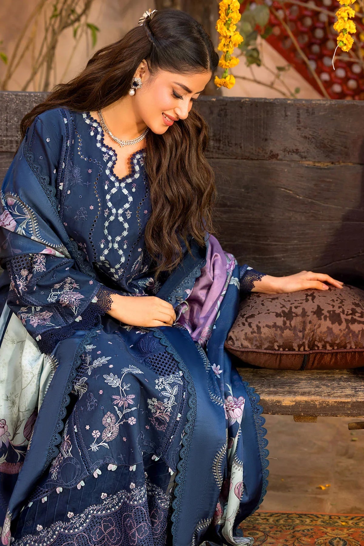 03-Piece Embroidered Lawn Suit With Silk Dupatta | Unstitched