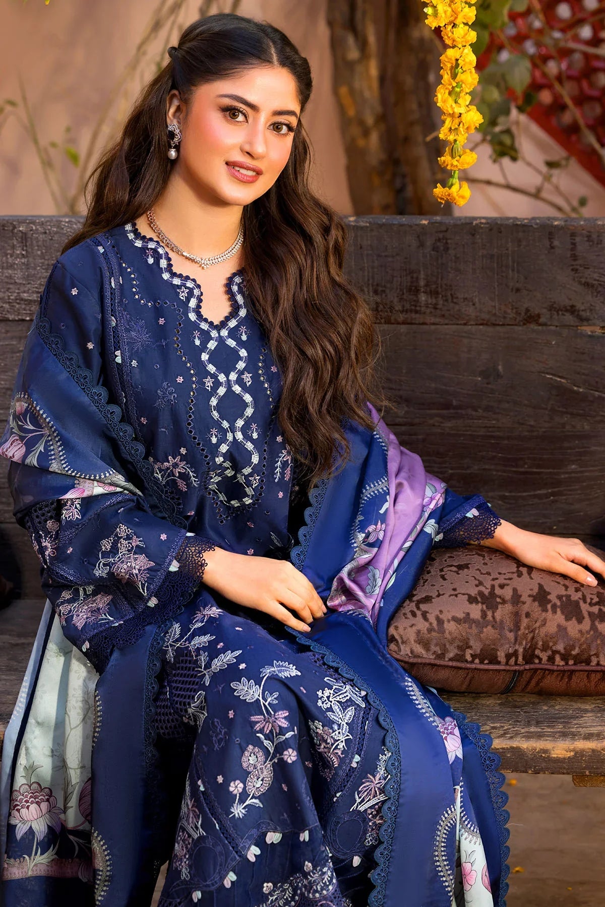 03-Piece Embroidered Lawn Suit With Silk Dupatta | Unstitched