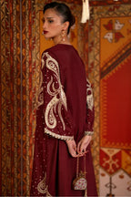 Yusra – Ethnic Inspired Maroon Silk Kaftan Suit
