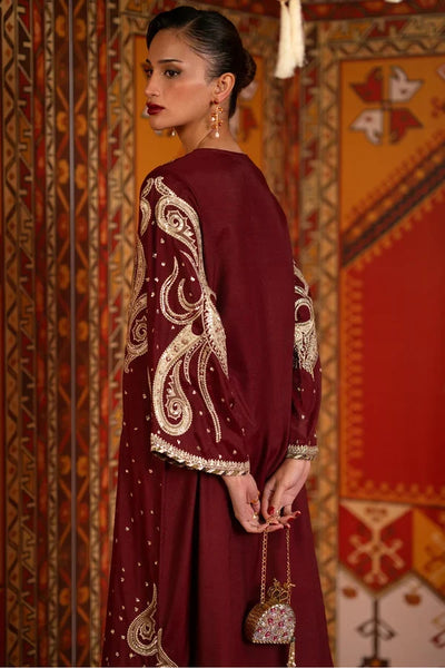 Yusra – Ethnic Inspired Maroon Silk Kaftan Suit