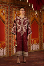 Yusra – Ethnic Inspired Maroon Silk Kaftan Suit
