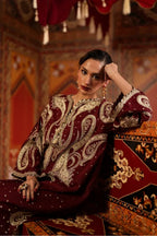 Yusra – Ethnic Inspired Maroon Silk Kaftan Suit