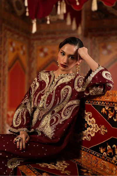 Yusra – Ethnic Inspired Maroon Silk Kaftan Suit