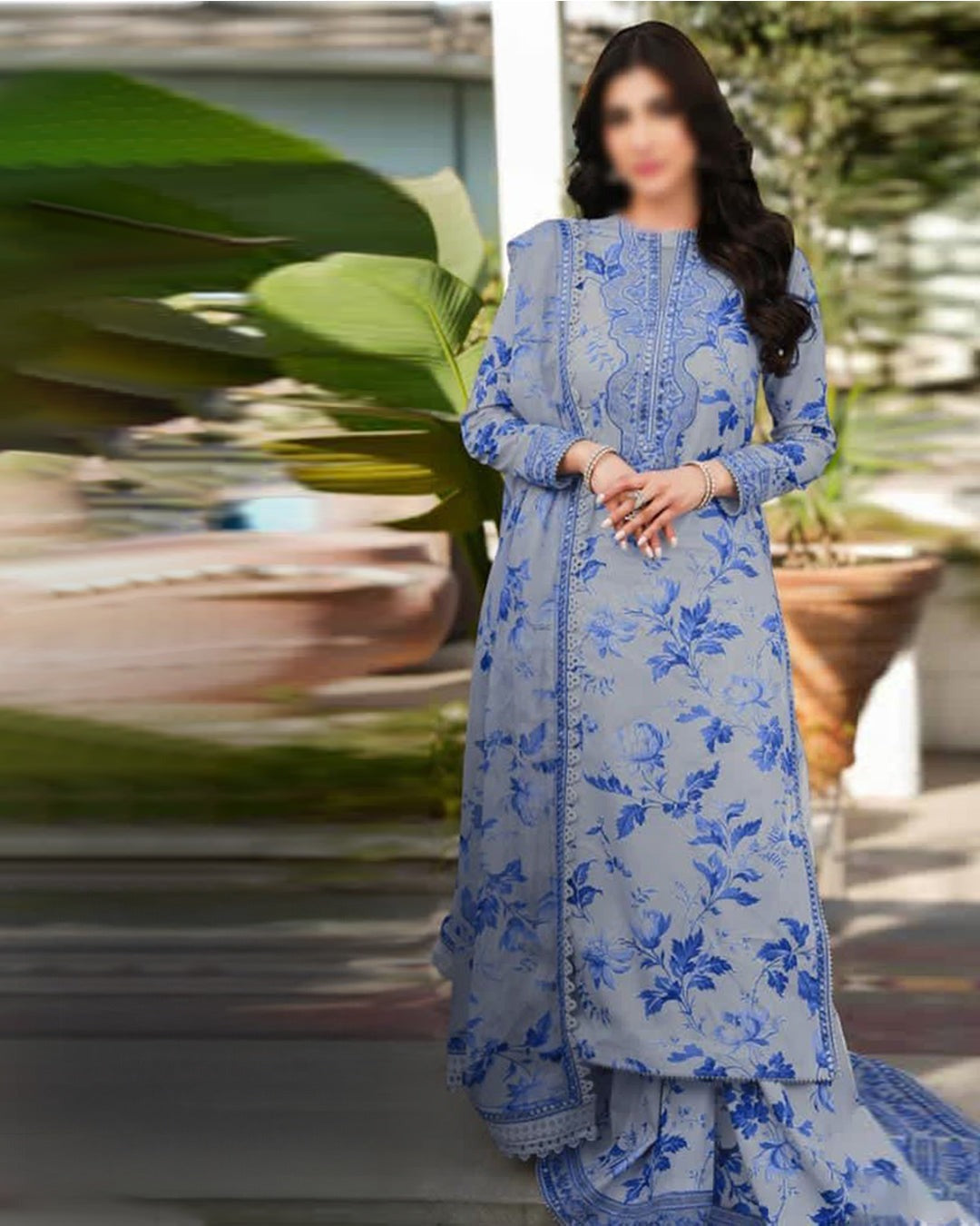 03-Piece Embroidered Lawn Digital Print Dress