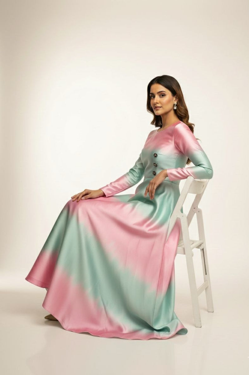 02-Piece Digital Printed Shamoze Silk Dress - Kapra Collection