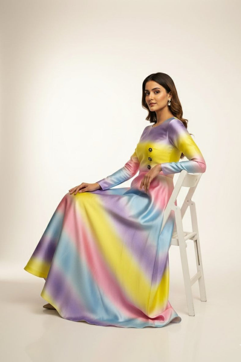 02-Piece Digital Printed Shamoze Silk Dress - Kapra Collection