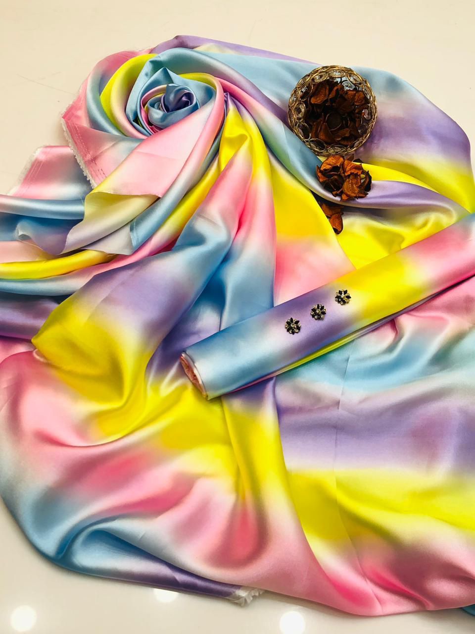 02-Piece Digital Printed Shamoze Silk Dress - Kapra Collection