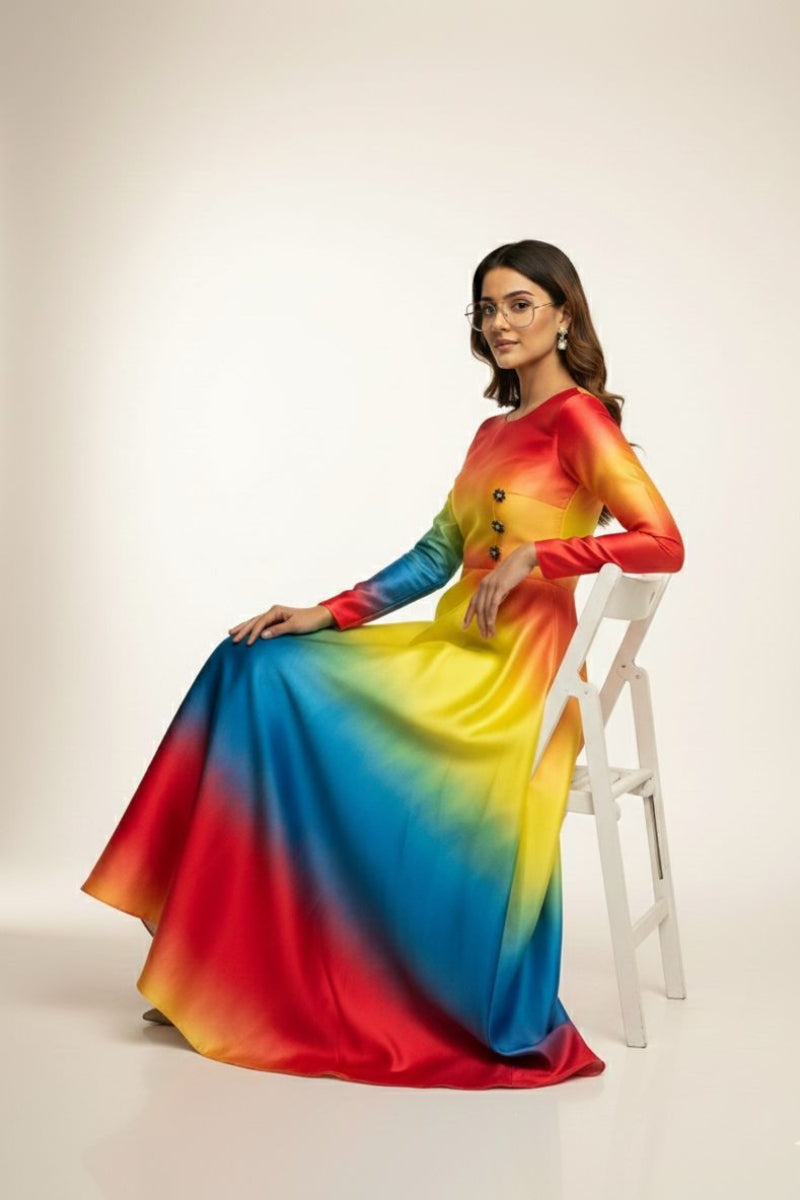 02-Piece Digital Printed Shamoze Silk Dress