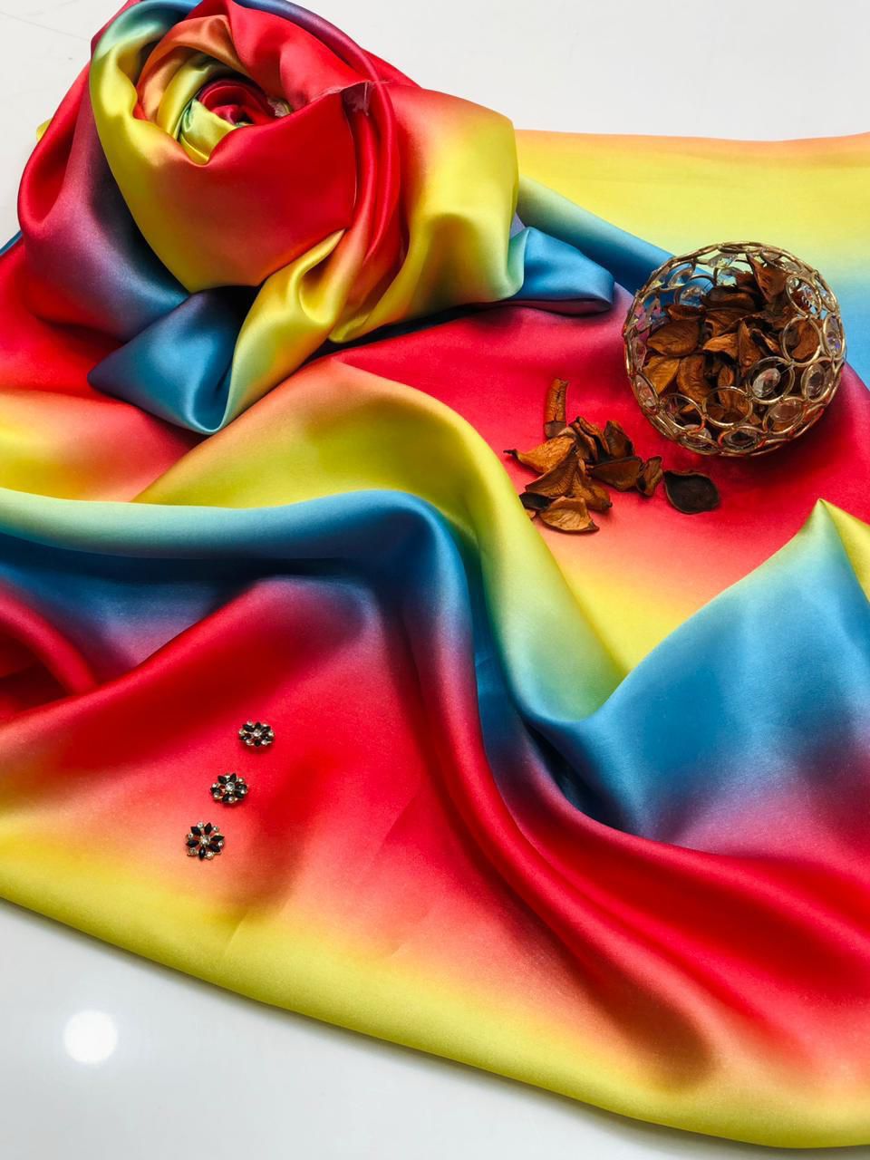 02-Piece Digital Printed Shamoze Silk Dress