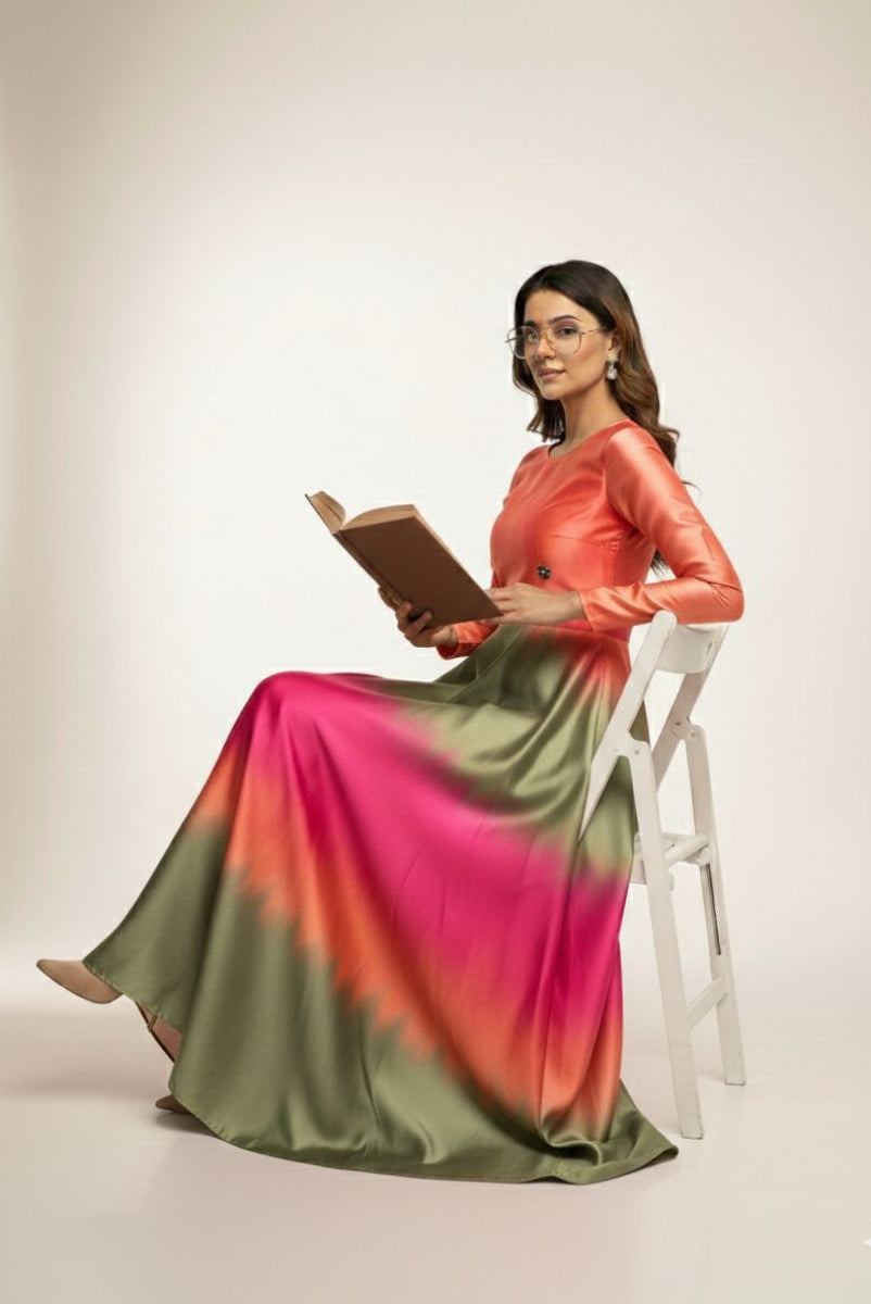 02-Piece Digital Printed Shamoze Silk Dress