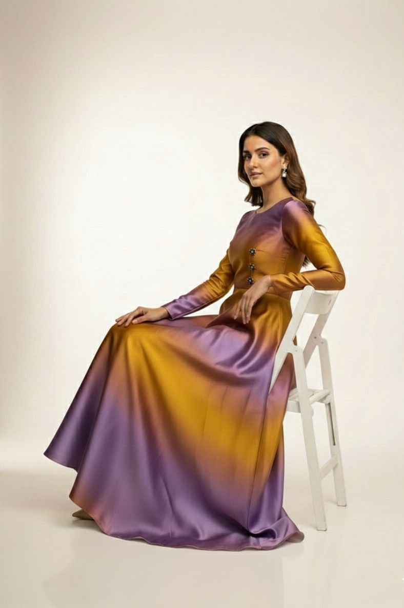 02-Piece Digital Printed Shamoze Silk Dress