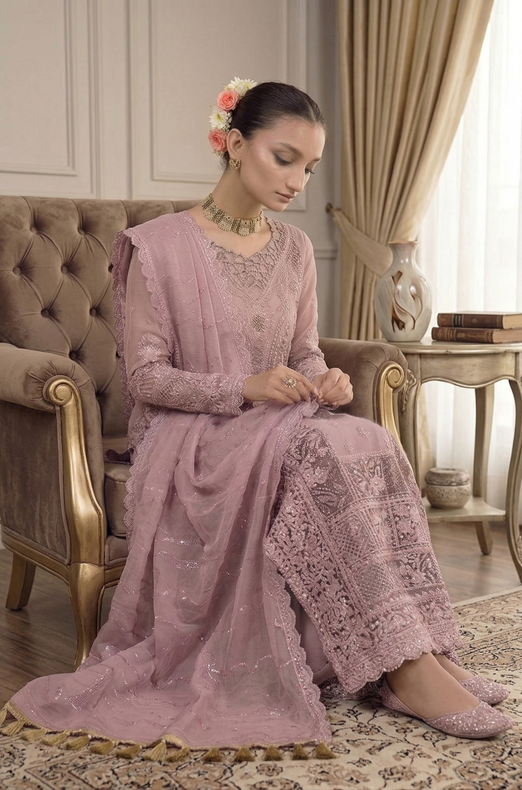 03-Piece Organza Suit With Embroidery - Unstitched - Kapra Collection