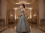 03-Piece Embroidered Silk Lehnga With Net Dupatta - Unstitched