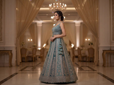 03-Piece Embroidered Silk Lehnga With Net Dupatta - Unstitched