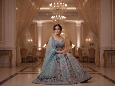 03-Piece Embroidered Silk Lehnga With Net Dupatta - Unstitched