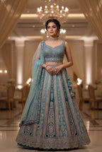 03-Piece Embroidered Silk Lehnga With Net Dupatta - Unstitched