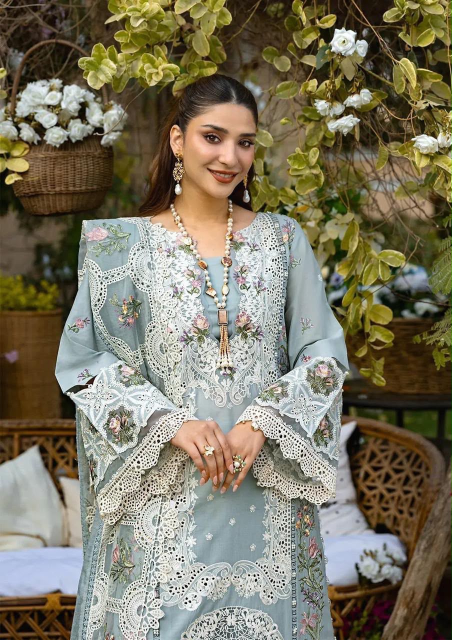 03-Piece Embroidered Lawn Suit With Net Dupatta | Unstitched