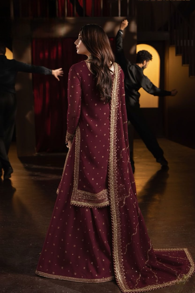 03-Piece Chiffon Suit With Embroidery | Unstitched