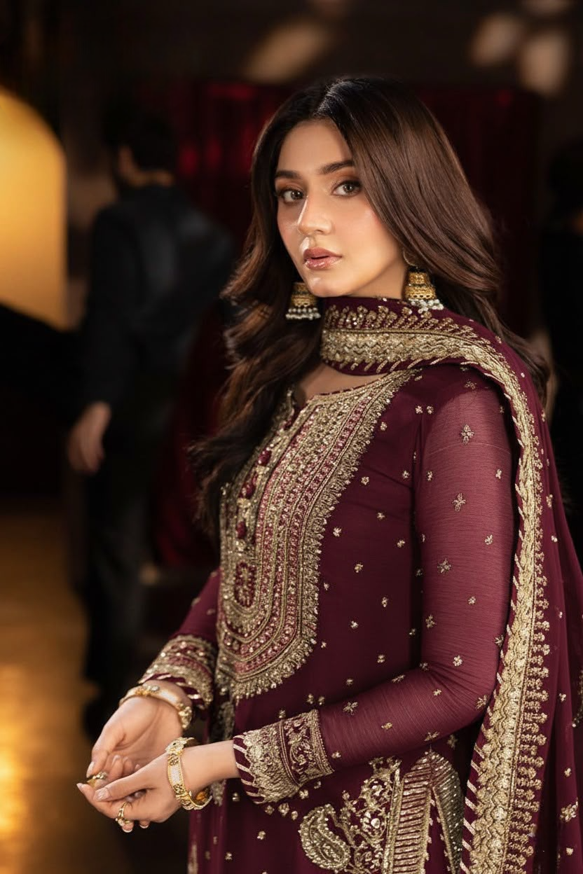 03-Piece Chiffon Suit With Embroidery | Unstitched