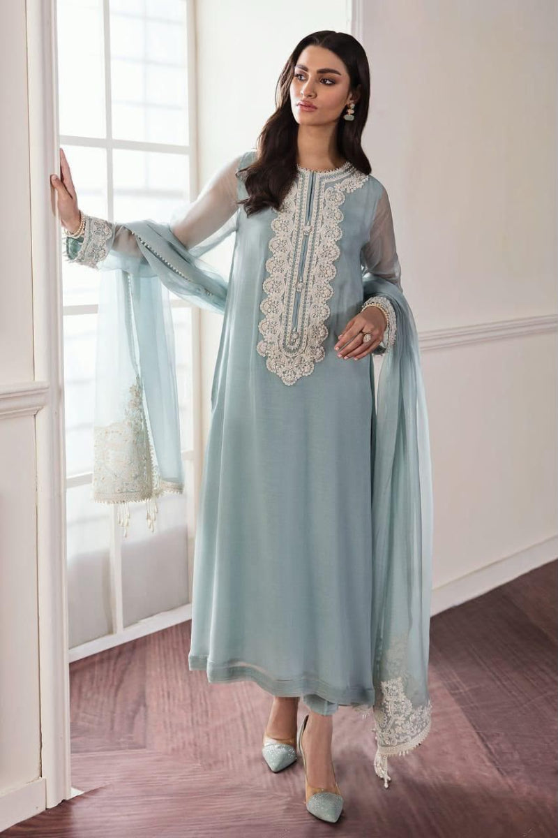 03-Piece Chiffon Suit With Hand Embellished Adda Work | Unstitched