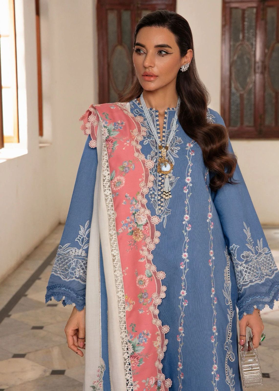 03-Piece Embroidered Lawn Suit With Chiffon Dupatta | Unstitched