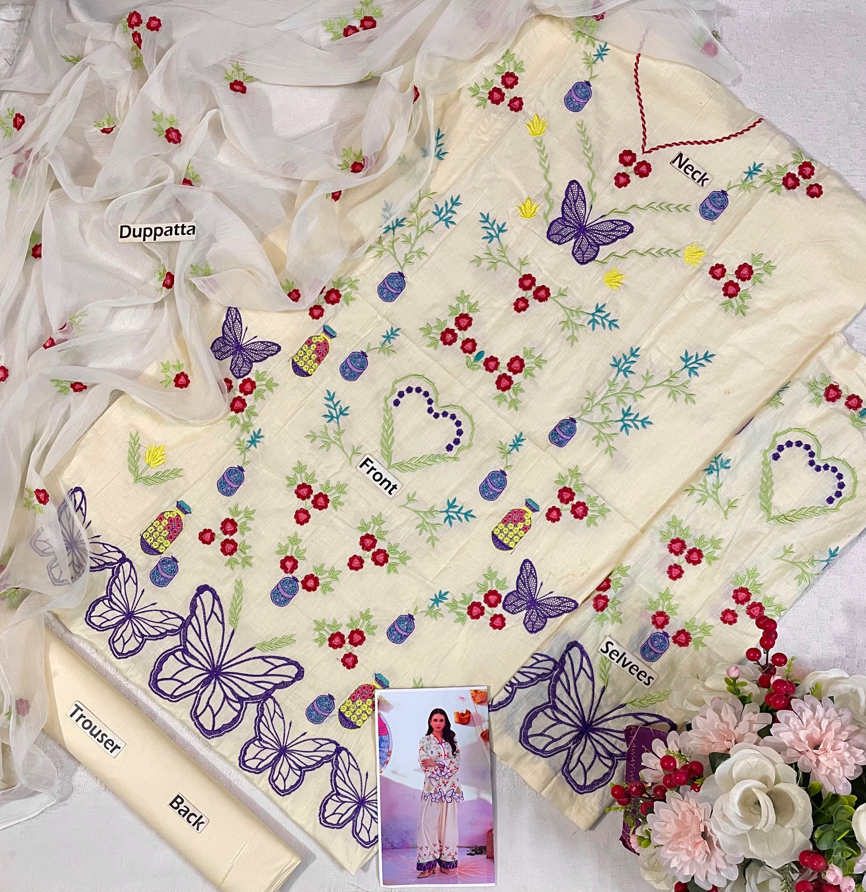 Aqsa – Ivory Butterfly Embroidered Lawn Suit