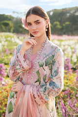 Maria b peach chikan digital printed replica - Kapra Collection