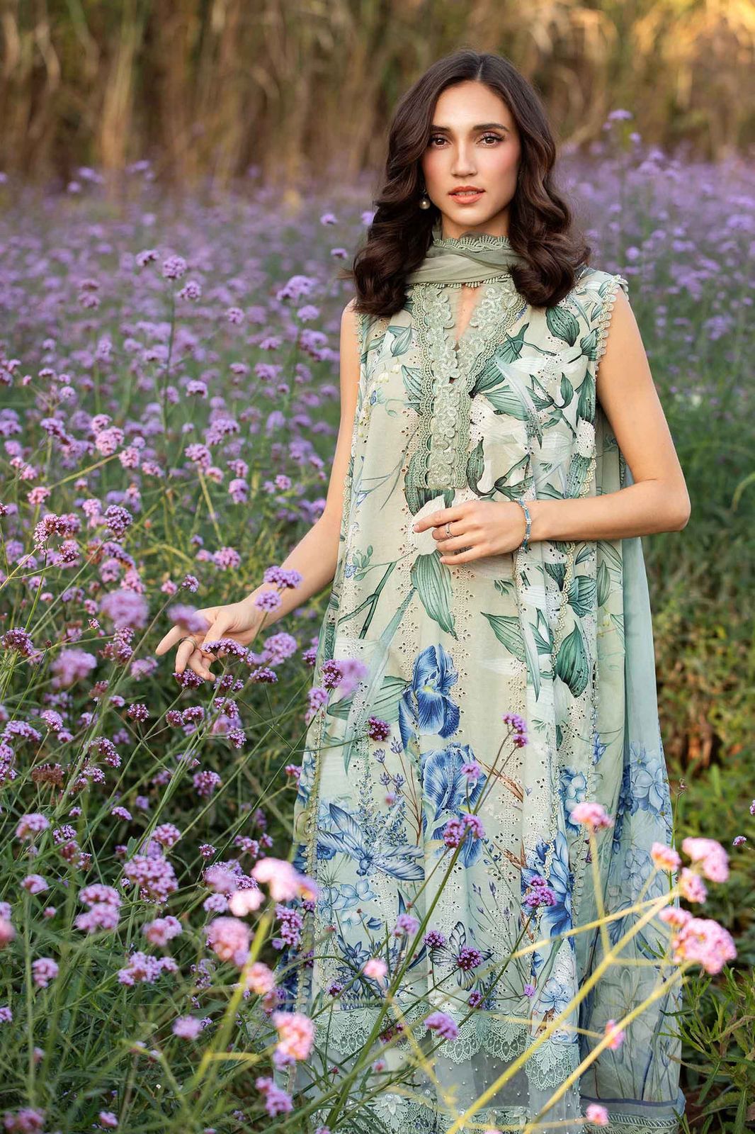 Maria b green chikan digital printed replica - Kapra Collection