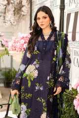 Neavy Blue 3 Piece Unstitched Lawn Embroidered  Suit