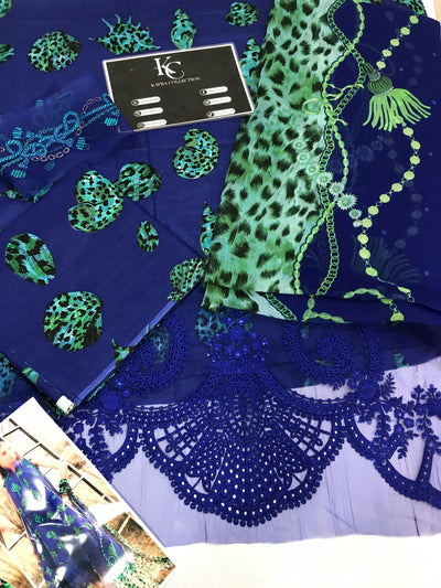 3 piece unstitched lawn digital printed suit - Kapra Collection