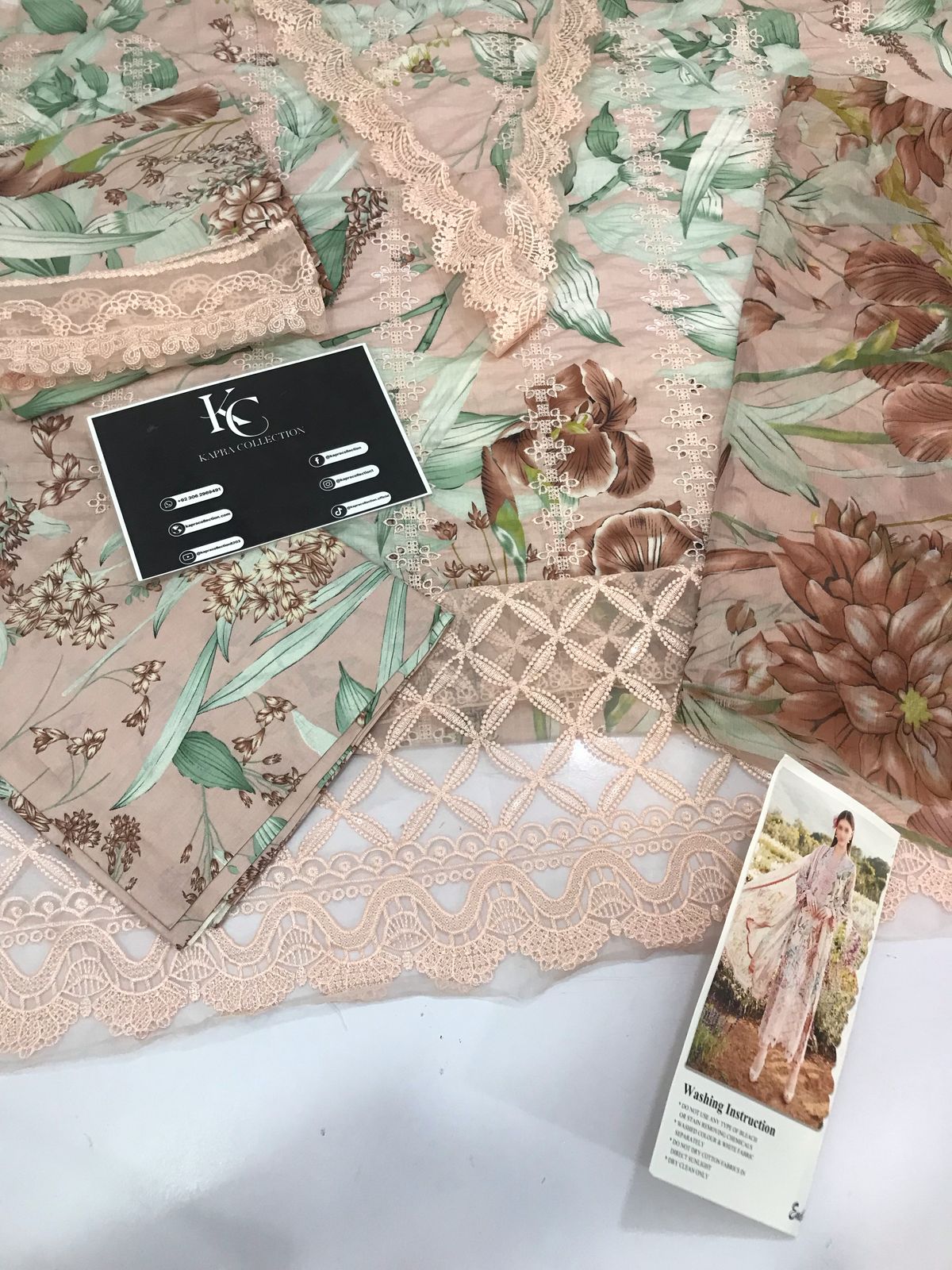 Maria b peach chikan digital printed replica - Kapra Collection