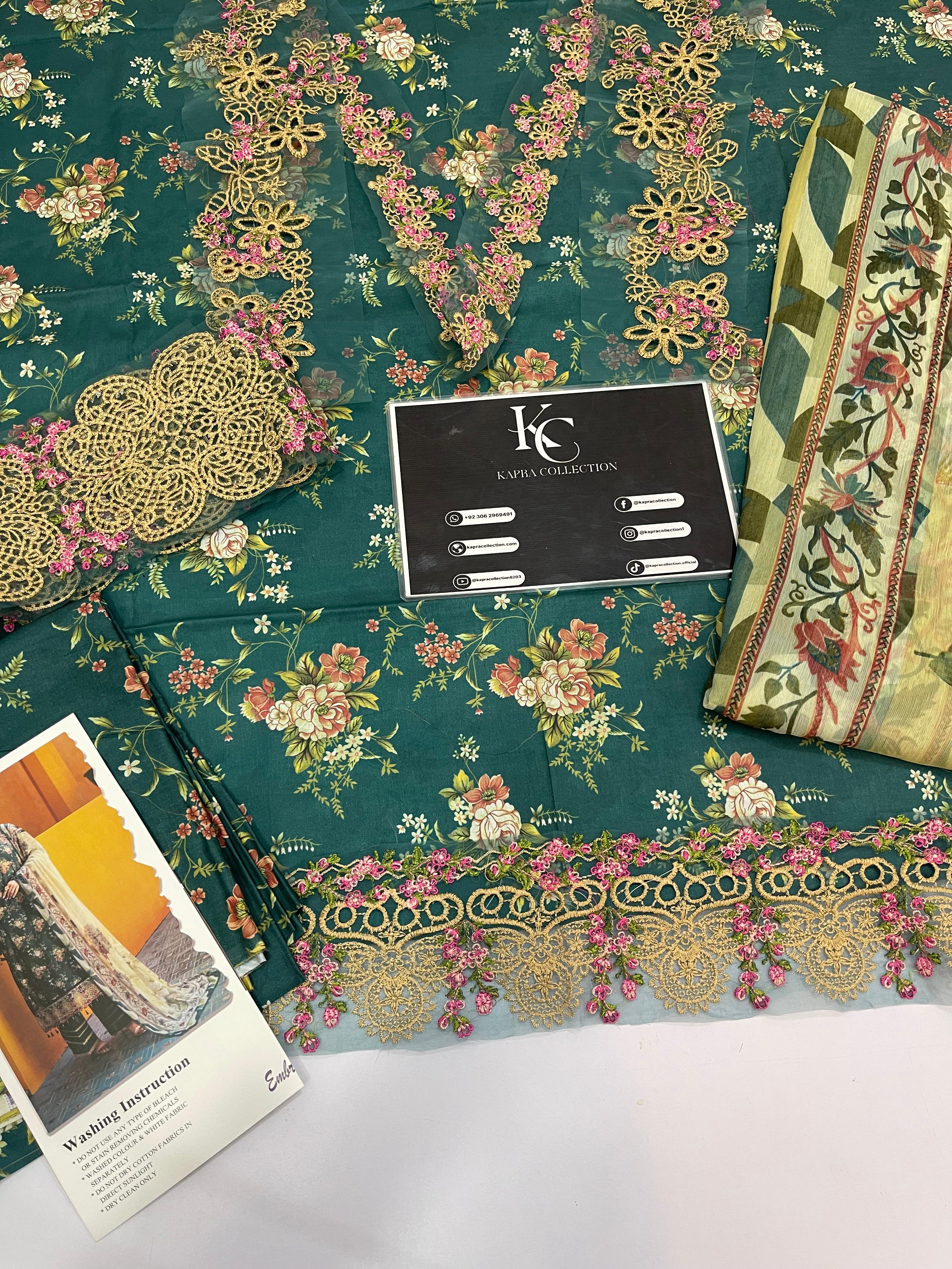 Green Lawn 3Piece Digital Printed Unstitched Dress