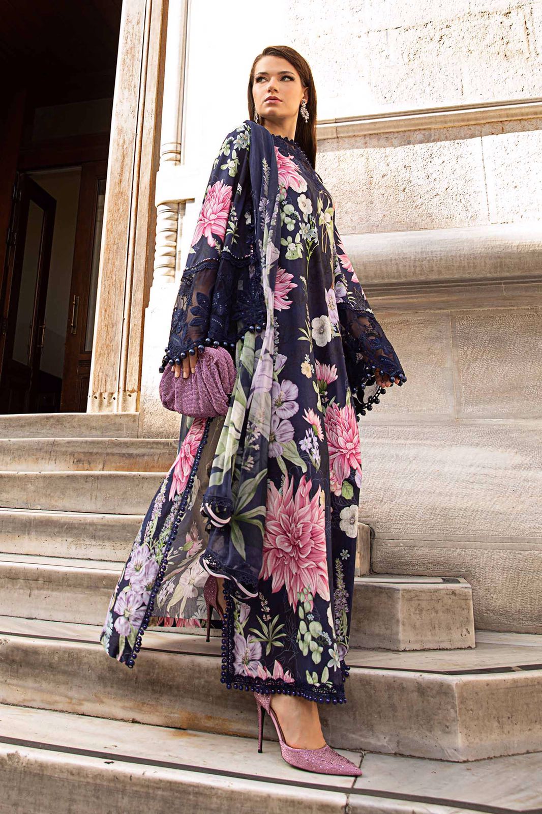 Lawn m print summer collection 3 piece unstitched digital printed suit - Kapra Collection
