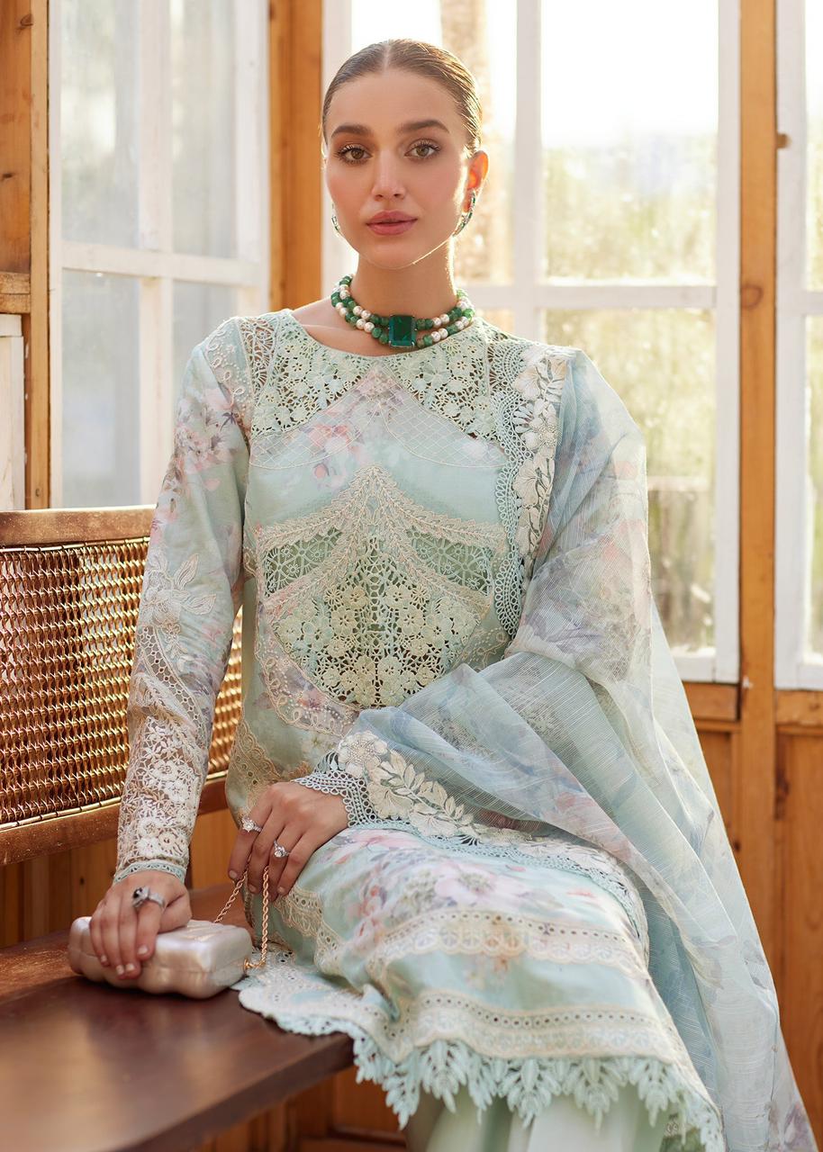 Crimson Aqua Lawn With Chiffon Dupatta Unstitched Dres