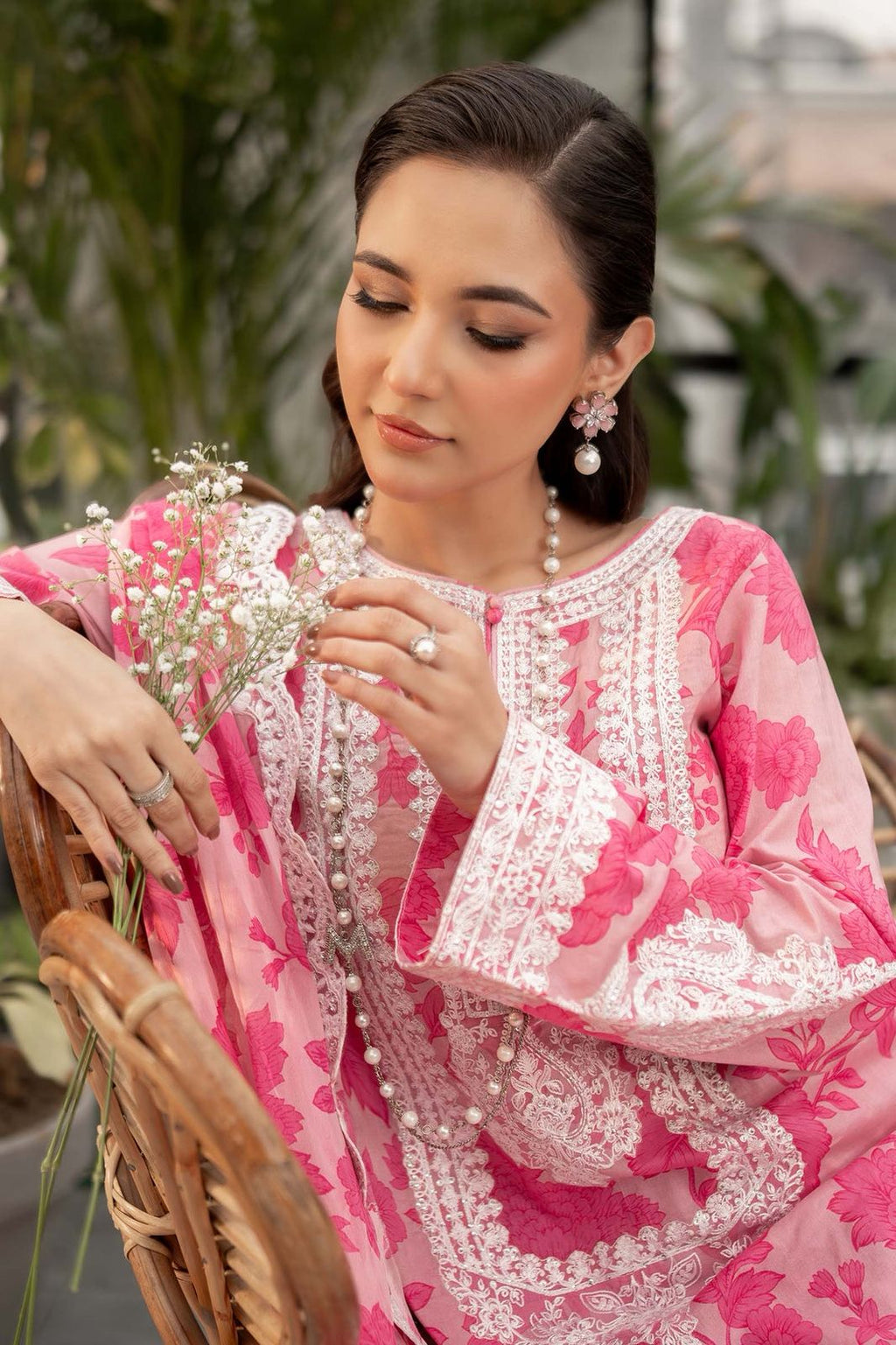 3 piece printed lawn suit pink