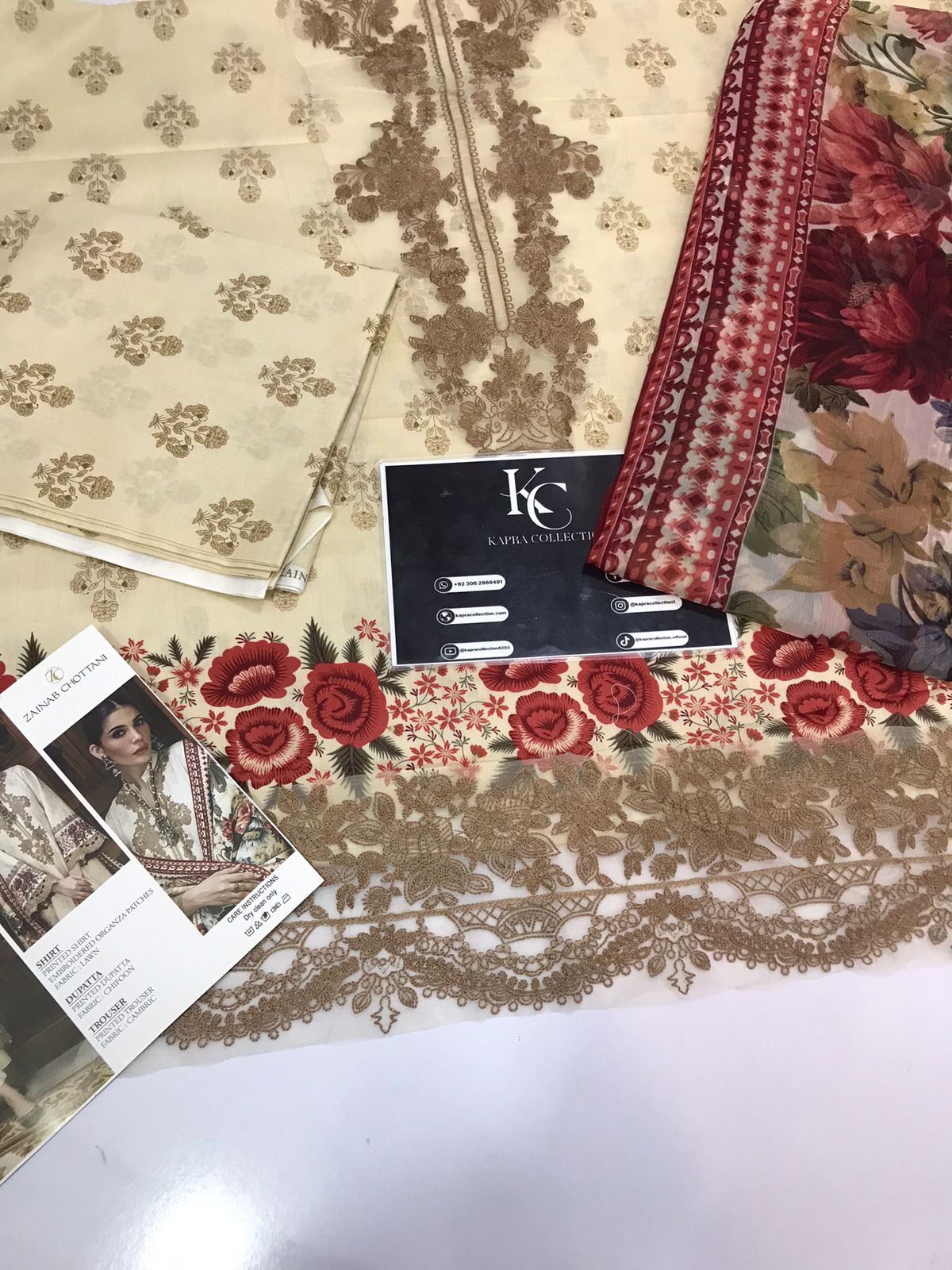 Zainab chottani printed lawn unstitched replica red flower - Kapra Collection