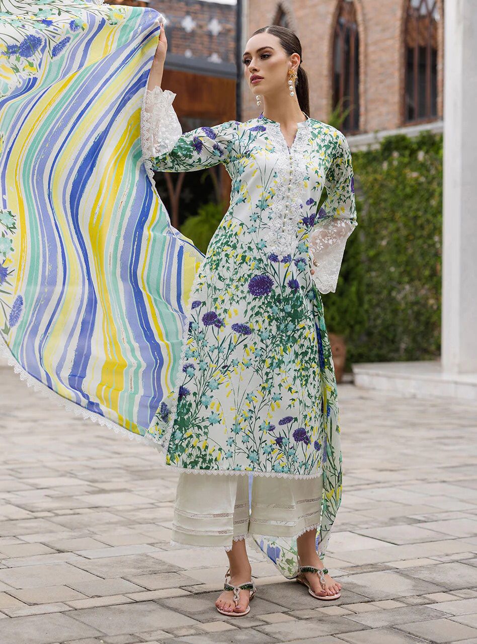 Lawn summer collection 3 piece unstitched digital printed suit - Kapra Collection