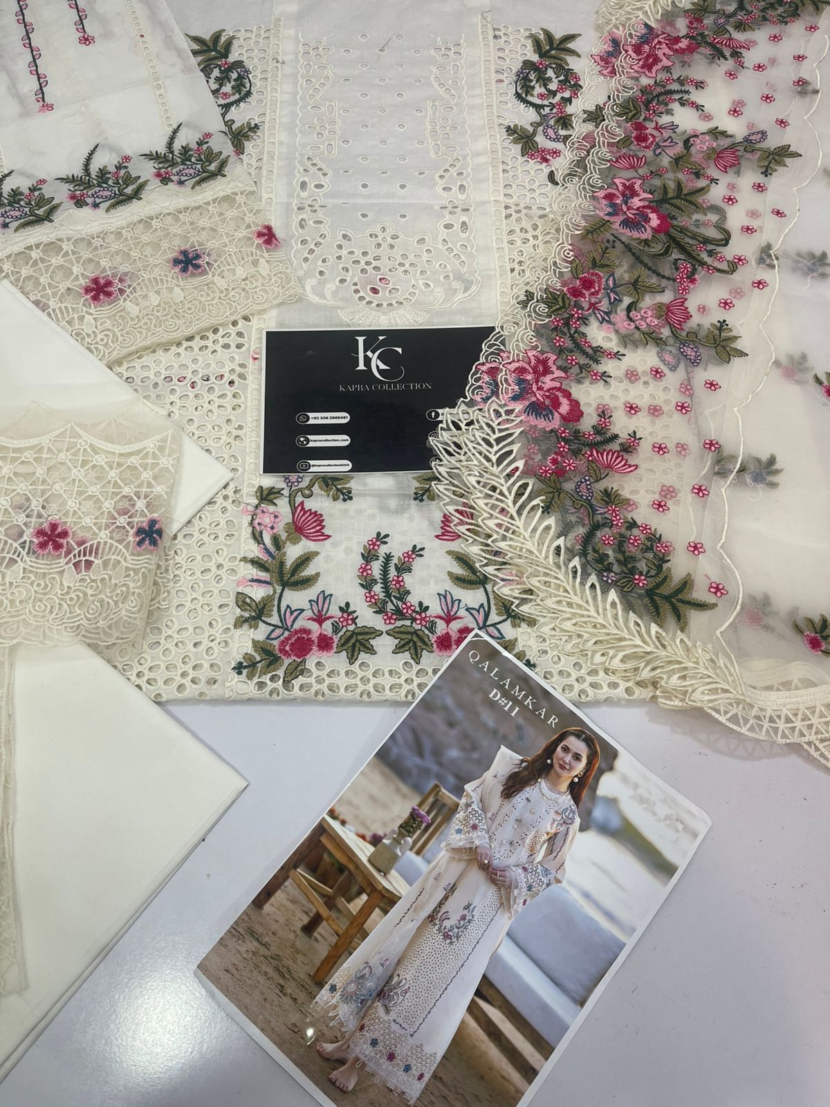 Qalamkar Off White Luxury Lawn Chikankari Embroidery Dress