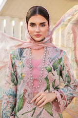 Maria b peach chikan digital printed replica - Kapra Collection